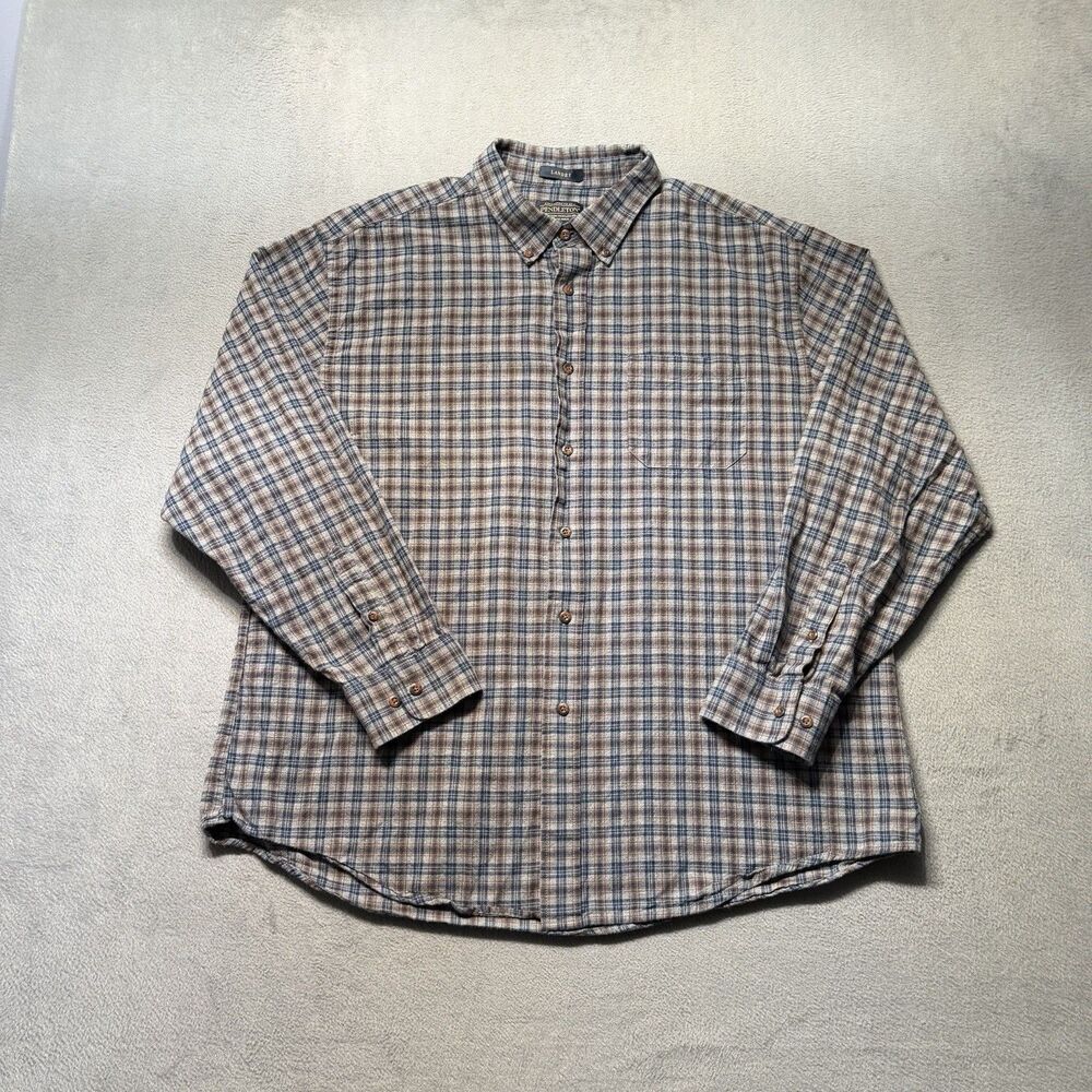 Pendleton Mens XXL Landry Button Down Shirt Blue Brown Gray Plaid Long Sleeve